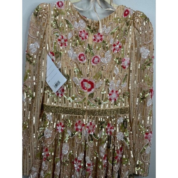 Mac Duggal 5415 Floral Tea Length Dress Sequin Beadwork Long Sleeve Size 8 NWT - Picture 12 of 13
